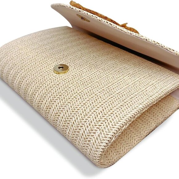Straw Clutch Purse Women Summer Beach Envelope Bag Crossbody Handbag - Picture 5 of 7